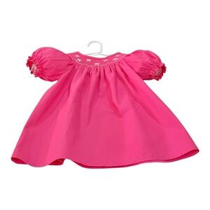 Rylee Faith Designs Girls Dark Pink Smocked Dress White Embroidered Bows Size 2